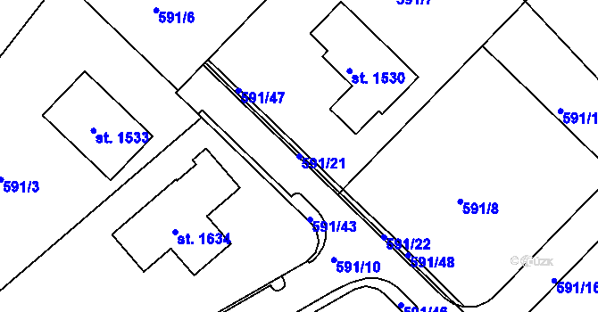Parcela st. 591/21 v KÚ Šťáhlavy, Katastrální mapa