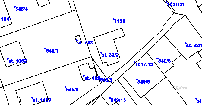 Parcela st. 33/2 v KÚ Šťáhlavy, Katastrální mapa