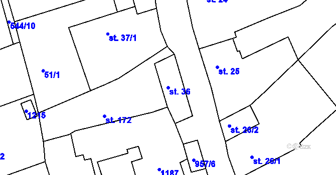 Parcela st. 36 v KÚ Šťáhlavy, Katastrální mapa