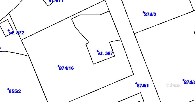 Parcela st. 387 v KÚ Šťáhlavy, Katastrální mapa