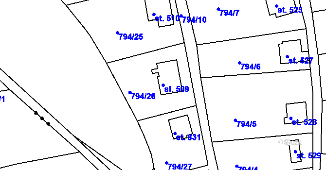 Parcela st. 509 v KÚ Šťáhlavy, Katastrální mapa