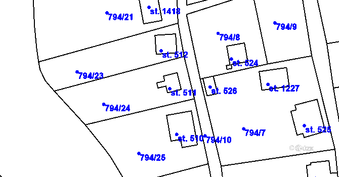 Parcela st. 511 v KÚ Šťáhlavy, Katastrální mapa