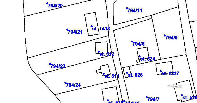 Parcela st. 512 v KÚ Šťáhlavy, Katastrální mapa