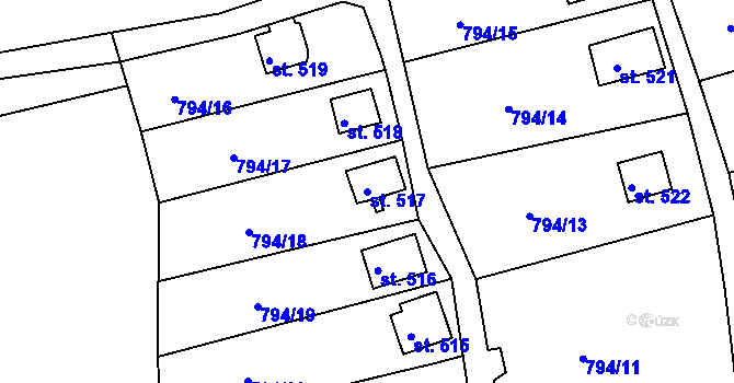 Parcela st. 517 v KÚ Šťáhlavy, Katastrální mapa