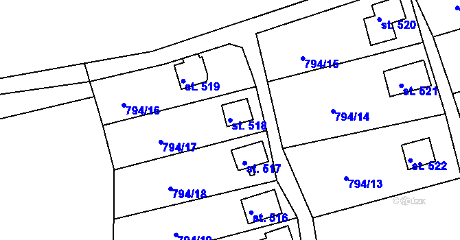 Parcela st. 518 v KÚ Šťáhlavy, Katastrální mapa