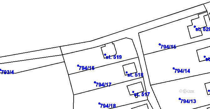 Parcela st. 519 v KÚ Šťáhlavy, Katastrální mapa