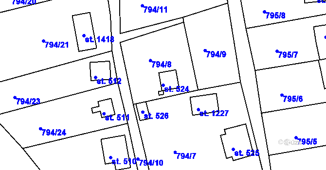 Parcela st. 524 v KÚ Šťáhlavy, Katastrální mapa