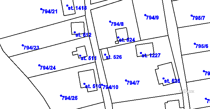 Parcela st. 526 v KÚ Šťáhlavy, Katastrální mapa
