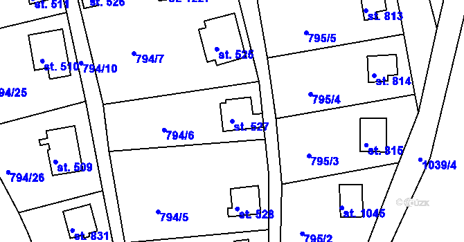 Parcela st. 527 v KÚ Šťáhlavy, Katastrální mapa