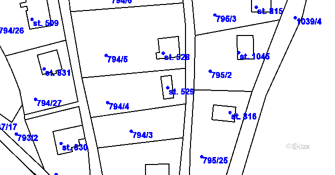 Parcela st. 529 v KÚ Šťáhlavy, Katastrální mapa