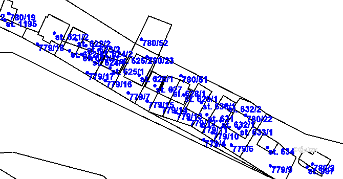 Parcela st. 628/1 v KÚ Šťáhlavy, Katastrální mapa