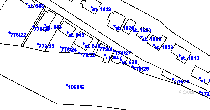Parcela st. 647 v KÚ Šťáhlavy, Katastrální mapa