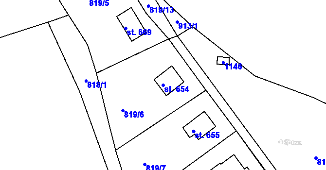 Parcela st. 654 v KÚ Šťáhlavy, Katastrální mapa