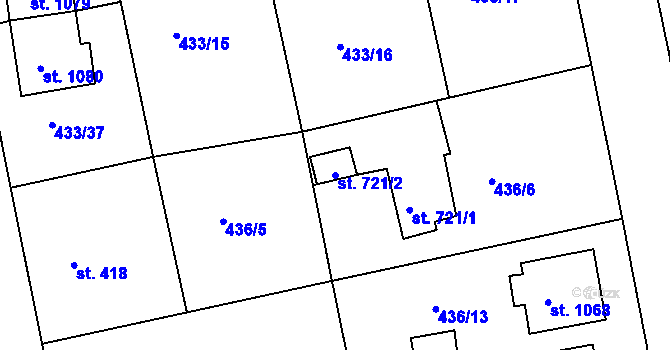 Parcela st. 721/2 v KÚ Šťáhlavy, Katastrální mapa