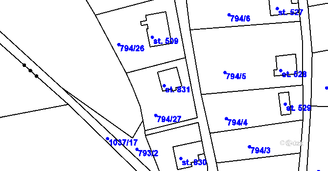 Parcela st. 831 v KÚ Šťáhlavy, Katastrální mapa