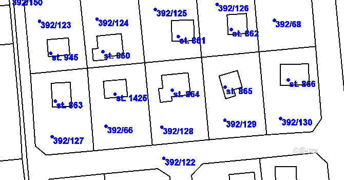 Parcela st. 864 v KÚ Šťáhlavy, Katastrální mapa
