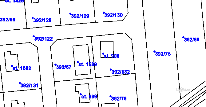 Parcela st. 986 v KÚ Šťáhlavy, Katastrální mapa