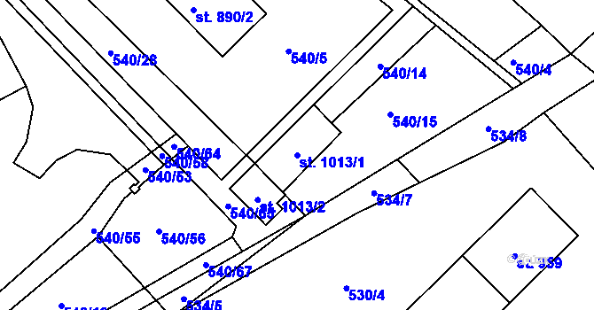Parcela st. 1013/1 v KÚ Šťáhlavy, Katastrální mapa