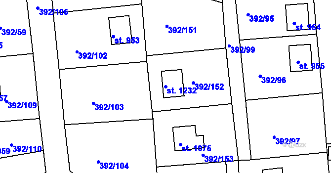Parcela st. 1232 v KÚ Šťáhlavy, Katastrální mapa