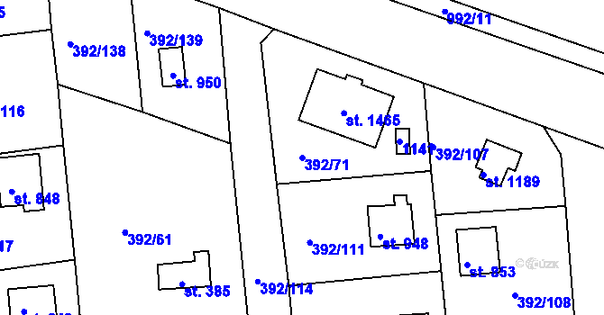Parcela st. 392/71 v KÚ Šťáhlavy, Katastrální mapa