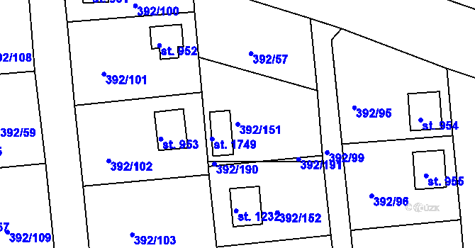 Parcela st. 392/151 v KÚ Šťáhlavy, Katastrální mapa