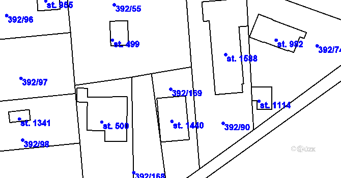 Parcela st. 392/169 v KÚ Šťáhlavy, Katastrální mapa