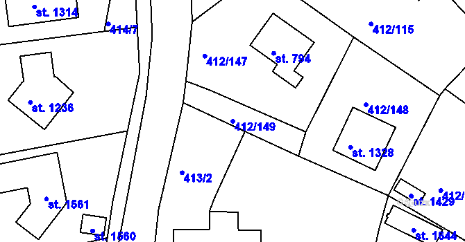 Parcela st. 412/149 v KÚ Šťáhlavy, Katastrální mapa