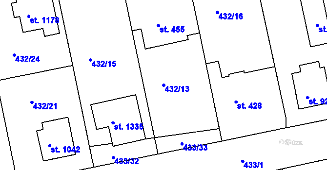 Parcela st. 432/13 v KÚ Šťáhlavy, Katastrální mapa