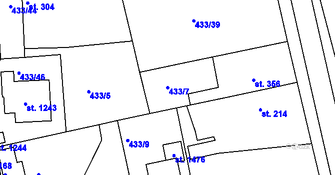 Parcela st. 433/7 v KÚ Šťáhlavy, Katastrální mapa