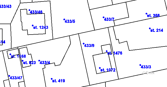 Parcela st. 433/9 v KÚ Šťáhlavy, Katastrální mapa