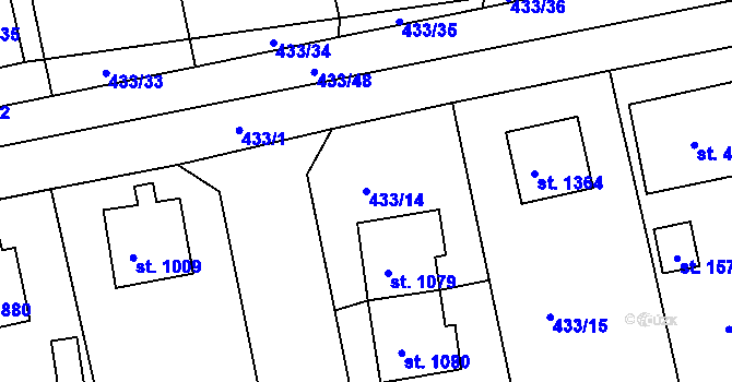 Parcela st. 433/14 v KÚ Šťáhlavy, Katastrální mapa