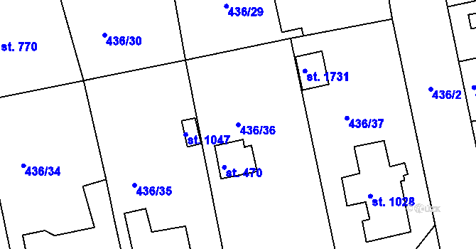 Parcela st. 436/36 v KÚ Šťáhlavy, Katastrální mapa