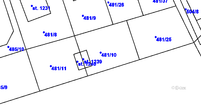 Parcela st. 481/10 v KÚ Šťáhlavy, Katastrální mapa