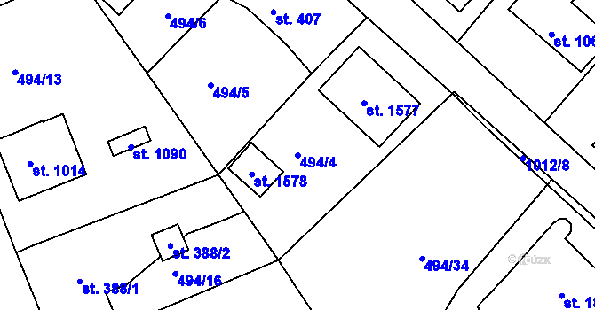 Parcela st. 494/4 v KÚ Šťáhlavy, Katastrální mapa