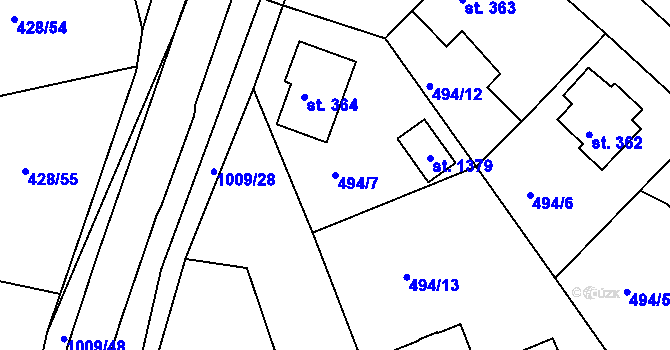 Parcela st. 494/7 v KÚ Šťáhlavy, Katastrální mapa