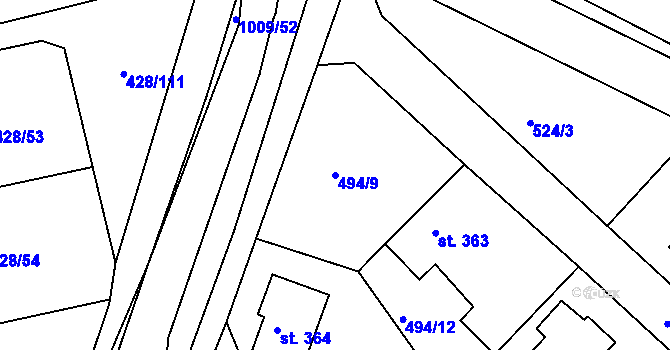 Parcela st. 494/9 v KÚ Šťáhlavy, Katastrální mapa