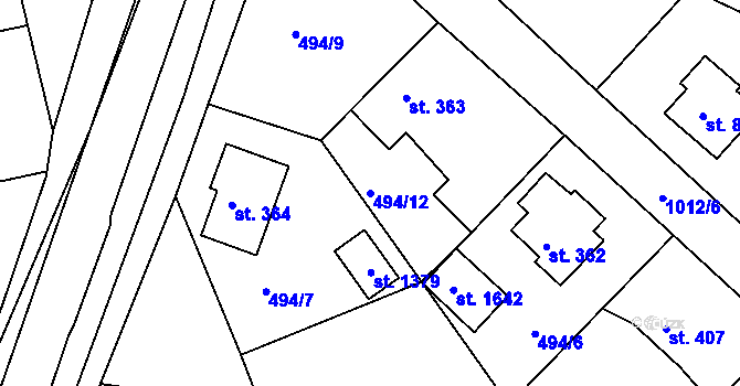 Parcela st. 494/12 v KÚ Šťáhlavy, Katastrální mapa