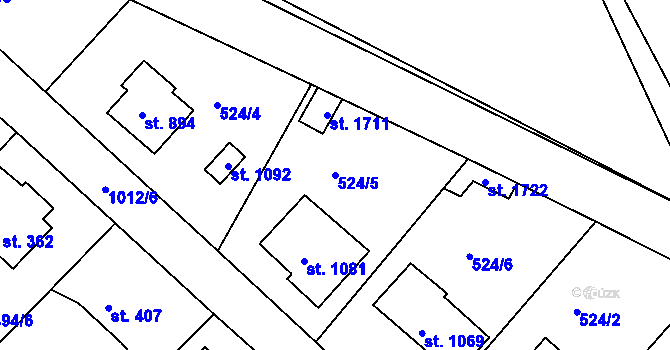 Parcela st. 524/5 v KÚ Šťáhlavy, Katastrální mapa