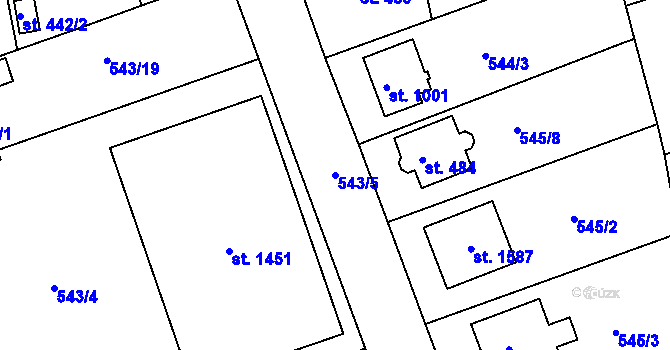 Parcela st. 543/5 v KÚ Šťáhlavy, Katastrální mapa