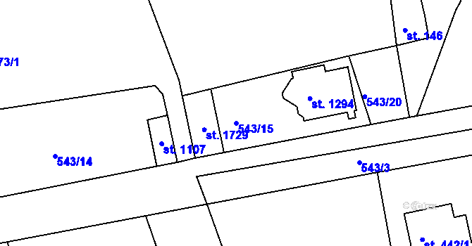 Parcela st. 543/15 v KÚ Šťáhlavy, Katastrální mapa