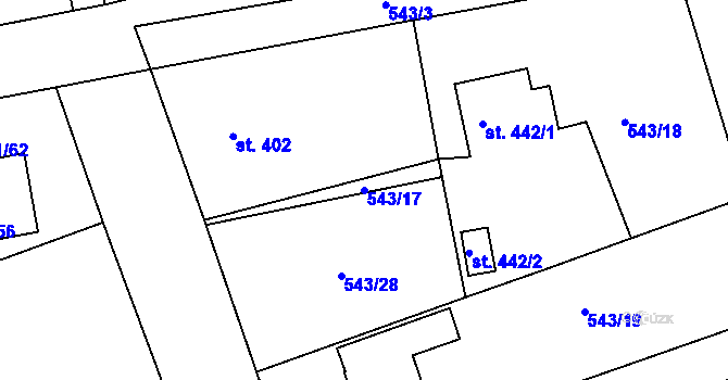 Parcela st. 543/17 v KÚ Šťáhlavy, Katastrální mapa