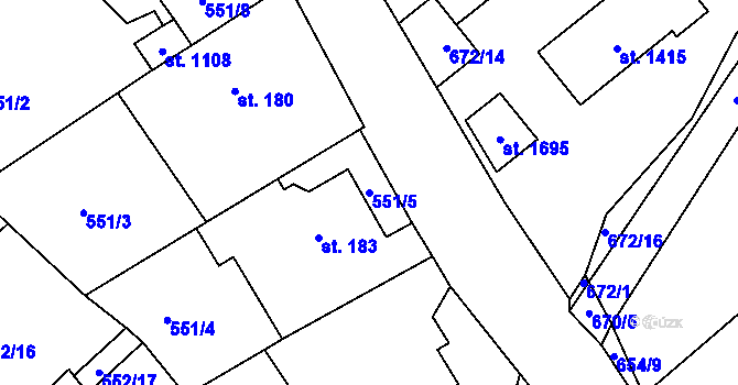 Parcela st. 551/5 v KÚ Šťáhlavy, Katastrální mapa