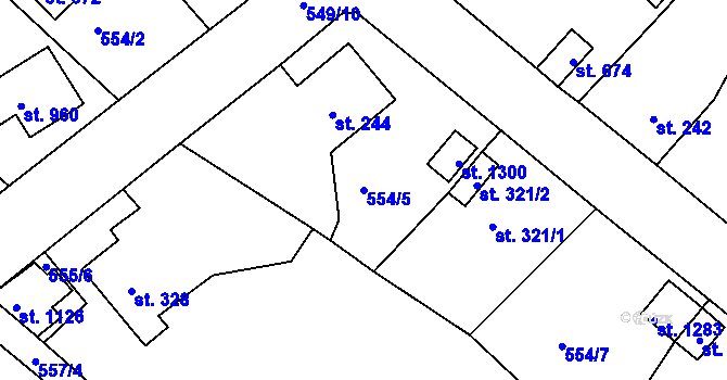Parcela st. 554/5 v KÚ Šťáhlavy, Katastrální mapa