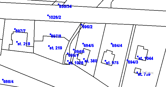 Parcela st. 694/5 v KÚ Šťáhlavy, Katastrální mapa