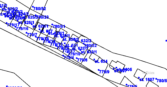 Parcela st. 780/22 v KÚ Šťáhlavy, Katastrální mapa