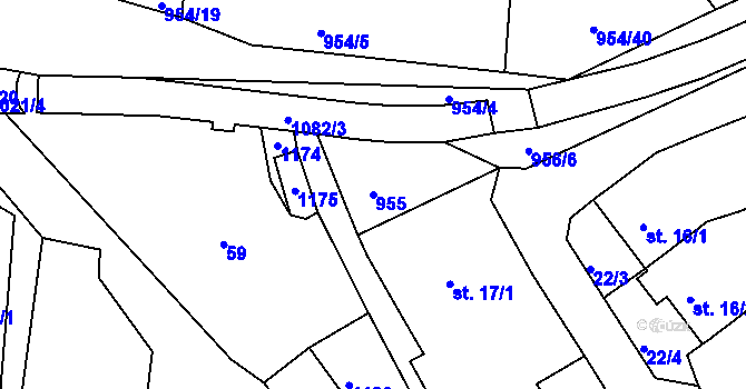 Parcela st. 955 v KÚ Šťáhlavy, Katastrální mapa