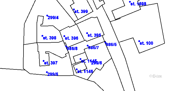 Parcela st. 986/7 v KÚ Šťáhlavy, Katastrální mapa