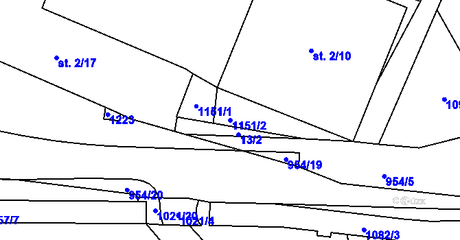 Parcela st. 1151/2 v KÚ Šťáhlavy, Katastrální mapa