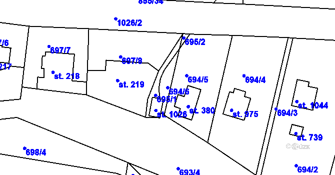 Parcela st. 694/6 v KÚ Šťáhlavy, Katastrální mapa