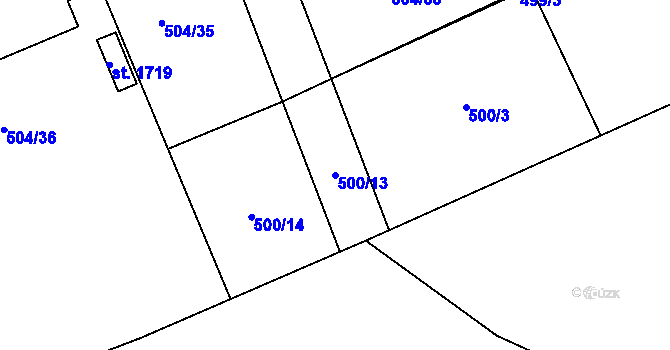 Parcela st. 500/13 v KÚ Šťáhlavy, Katastrální mapa